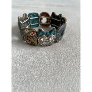 Owl Wisdom Themed Multicolor Stretch Bracelet Mixed Metal Accents & Engraving
